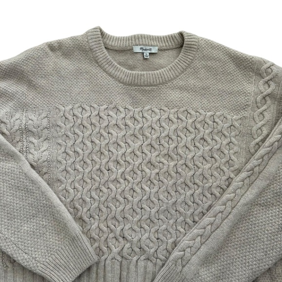 Madewell Patchwork Cableknit Tunic Sweater Heather Beige Wool Blend Size XL - Picture 4 of 10